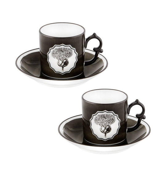 Black Coffee Cups and Saucer ÃÂÃÂ Set of 2