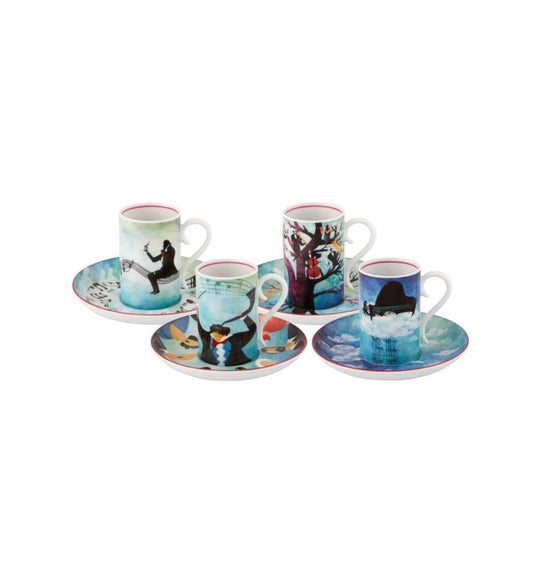 Set 4 Espresso/ Coffee Cups & Saucer