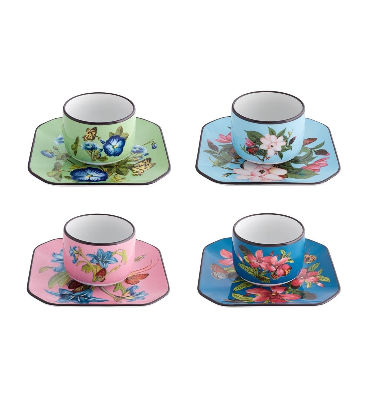 Set 4 Espresso/Coffee Cups & Saucers