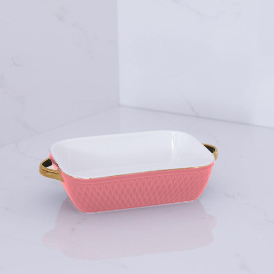 Small Rectangular Baker with Gold Handles (Salmon)