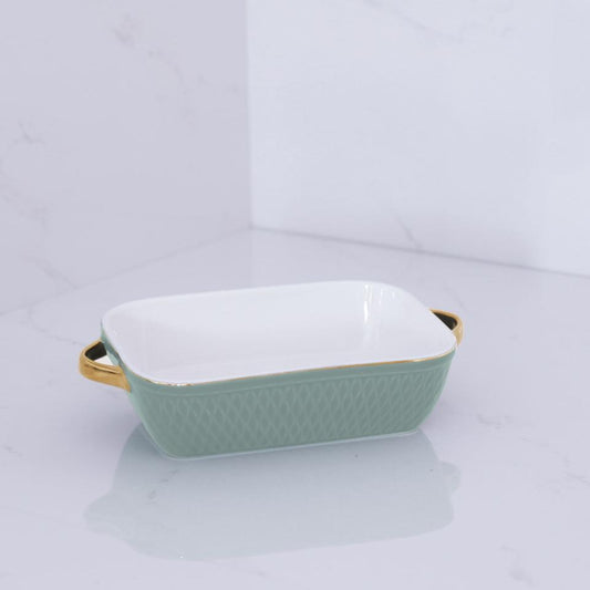 Small Rectangular Baker with Gold Handles (Sage)