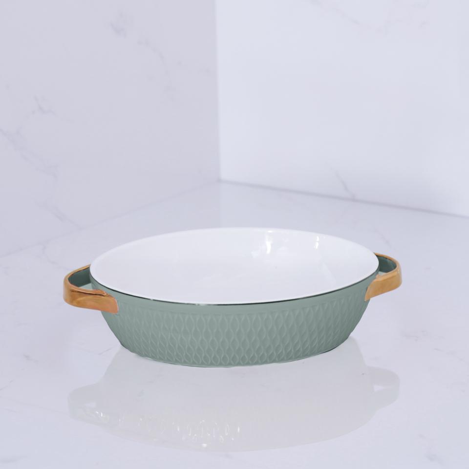 Small Oval Baker with Gold Handles (Sage)