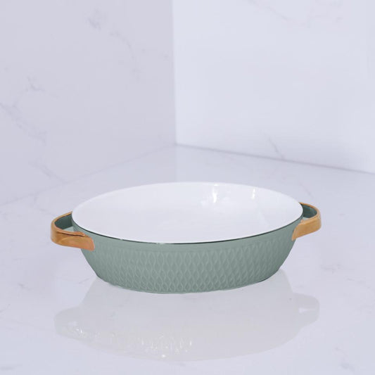 Small Oval Baker with Gold Handles (Sage)