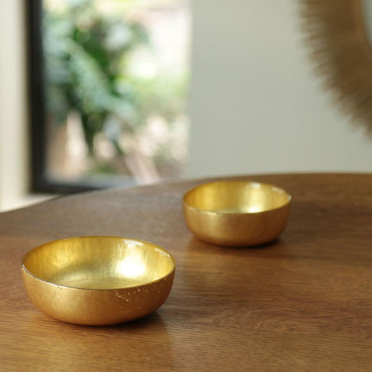 Shallow Round Foil Leafing Bowl Set of 2 (Gold)
