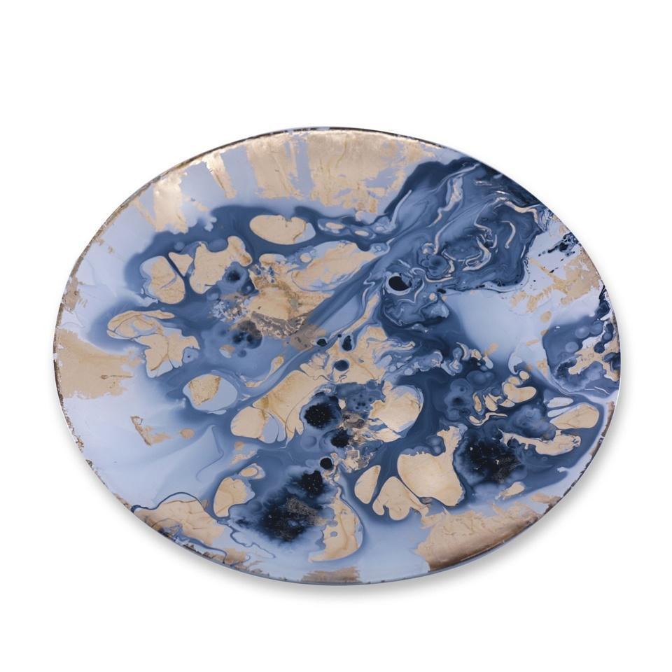 Large Round Painted Platter (Blue & Gold)