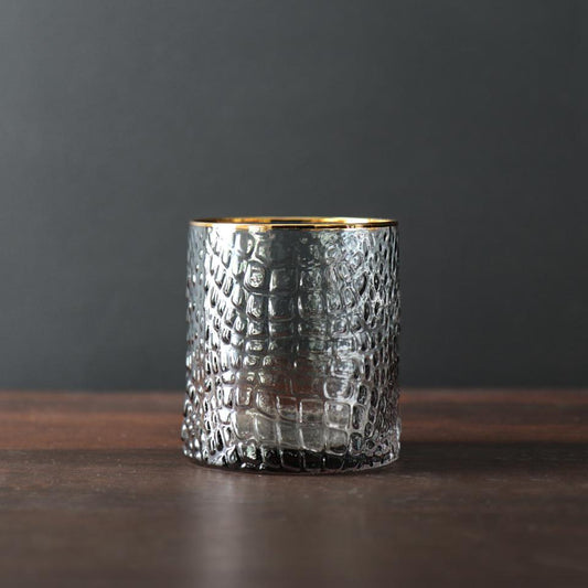 Croc Double Old Fashioned with Gold Rim Set of 4 (Smoke Grey)