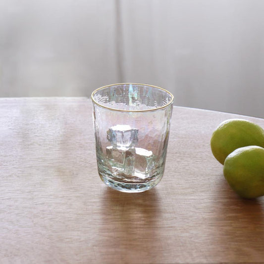 Mother of Pearl Stemless All Purpose with Gold Rim Set of 4 (Clear and Gold)