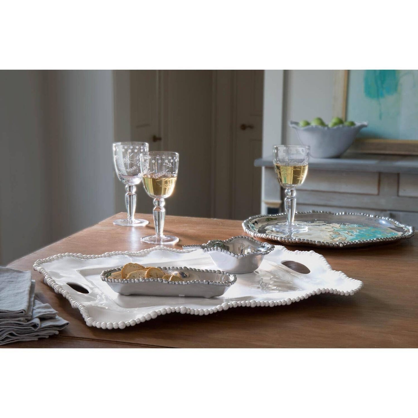 Alegria Rectangular Tray with Handles (White)