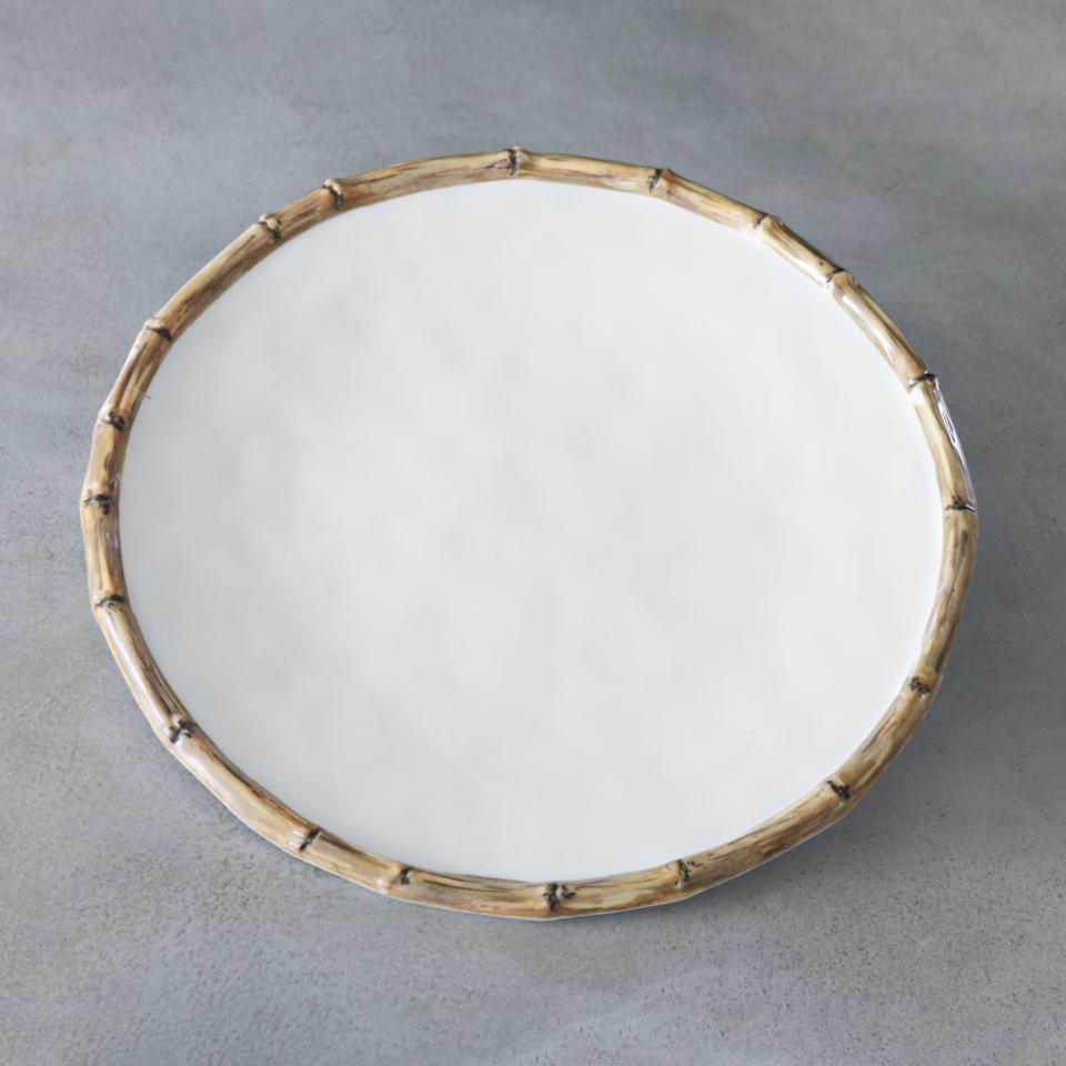 Bamboo 11" Dinner Plate Set of 4 (White and Natural)