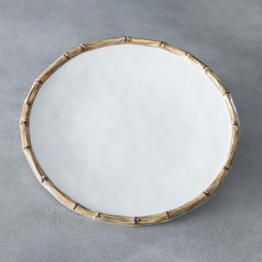 Bamboo 11" Dinner Plate Set of 4 (White and Natural)