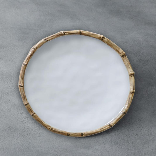 Bamboo 9" Salad Plate Set of 4 (White and Natural)