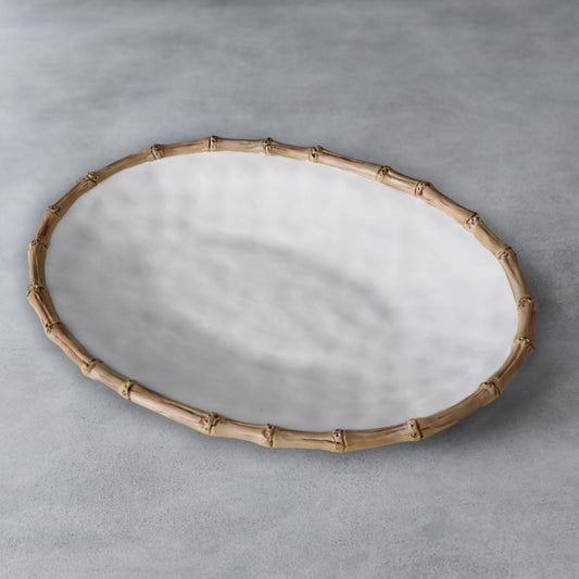Bamboo Large Oval Platter (White and Natural)