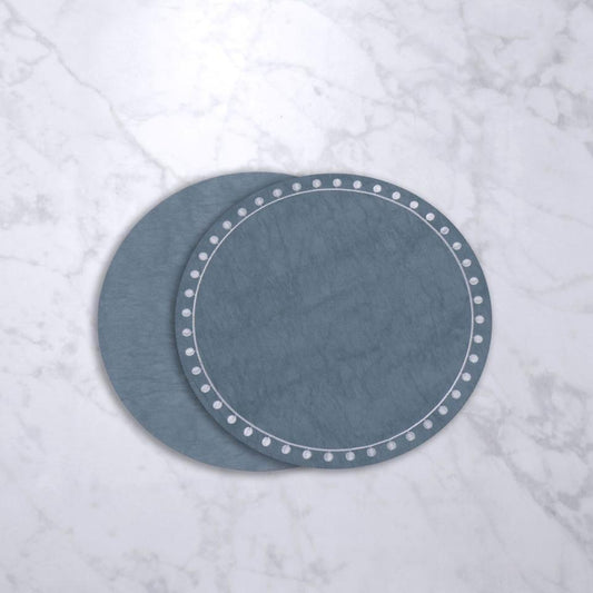 Round Embroidered Dots 15.5" Round Placemats Set of 4 (Blue and White)