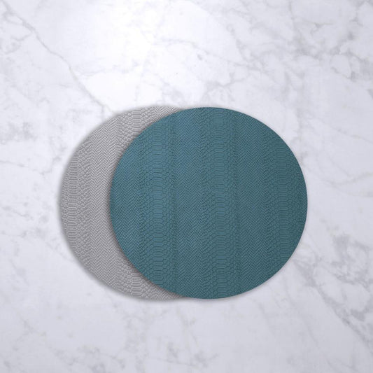 Croc Reversible 15.5" Round Placemats Set of 4 (Blue and Gray)