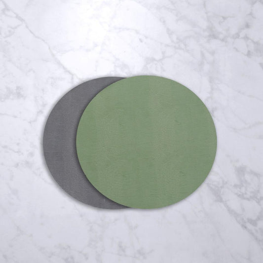 Snakeskin Reversible 15.5" Round Placemats Set of 4 (Green and Gray)