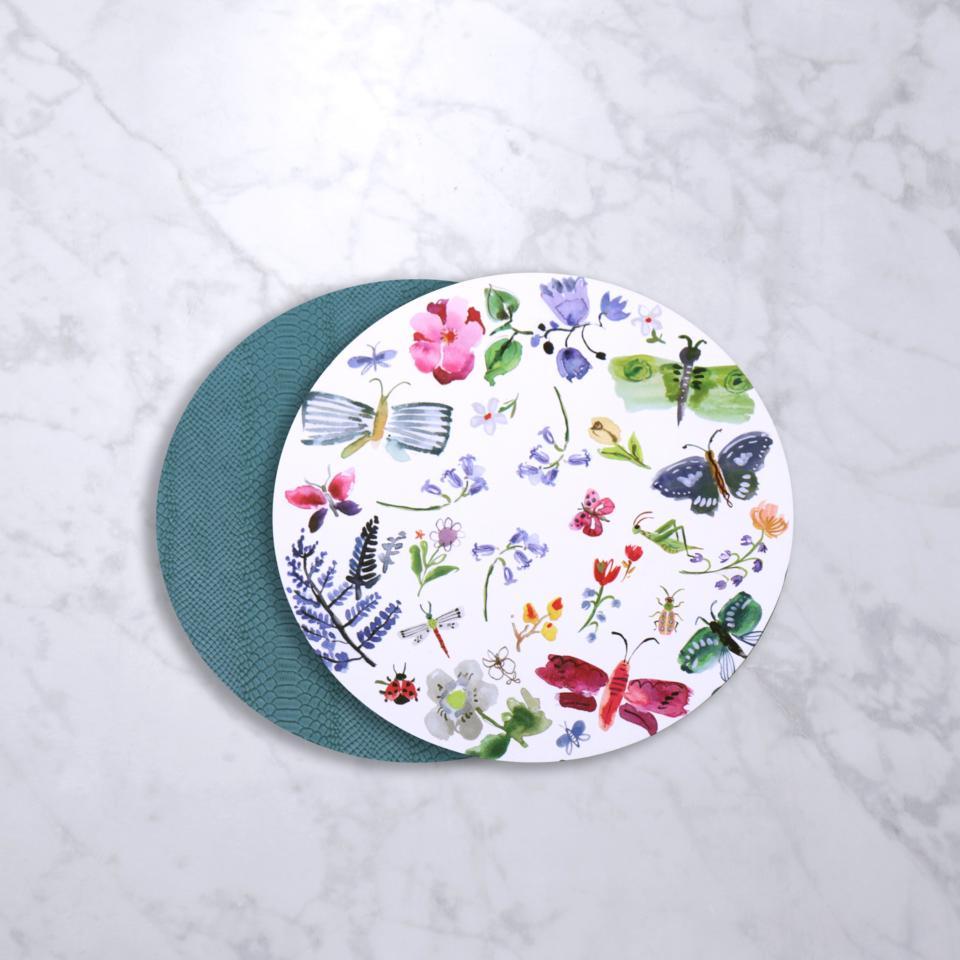Croc Reversible 15.5" Round Placemats Set of 4 (Butterfly)