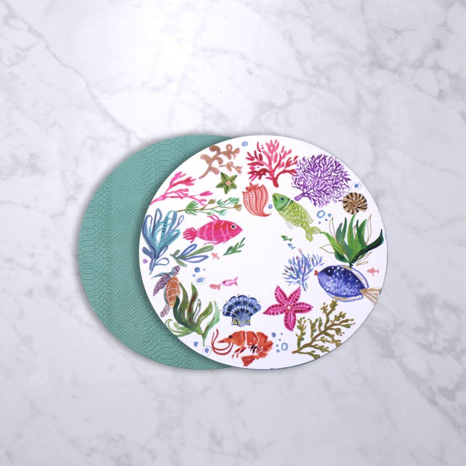 Croc Reversible 15.5" Round Placemats Set of 4 (Coastal)