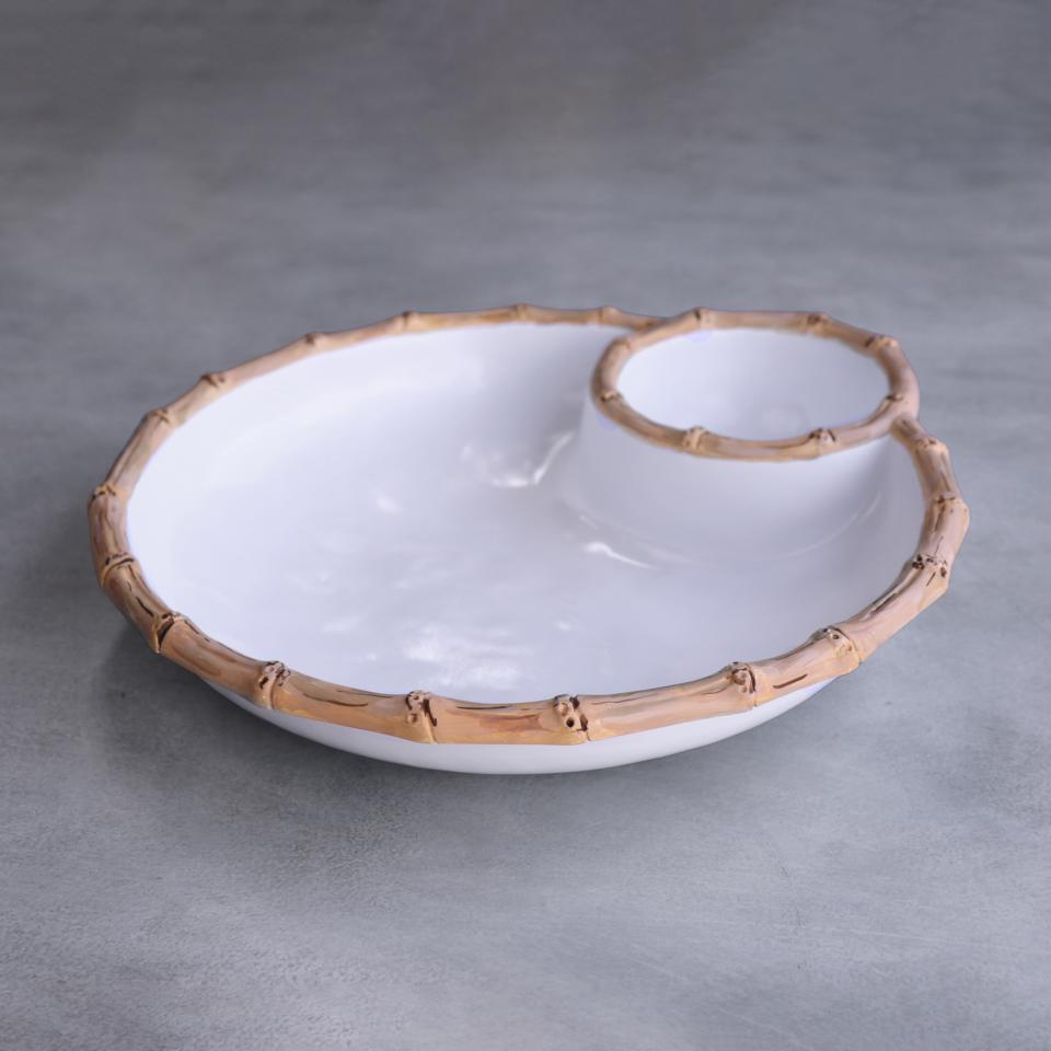 Bamboo Large Chip & Dip Bowl (White and Natural)