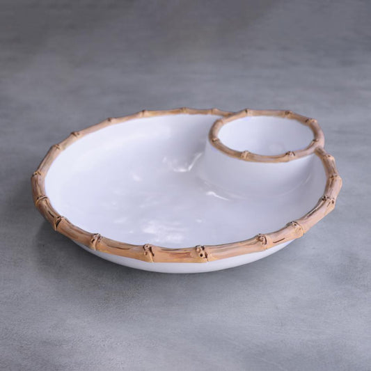Bamboo Large Chip & Dip Bowl (White and Natural)