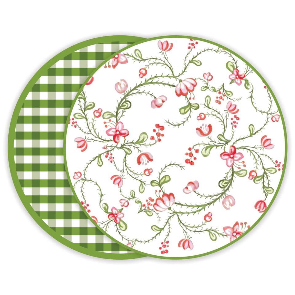 Norelle Reversible 15.5" Round Placemats Set of 4 (Green Gingham)