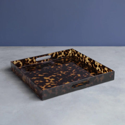 Acrylic Tortoise Large Square Tray With Handles