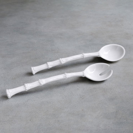 Bamboo Large Salad Servers (White)