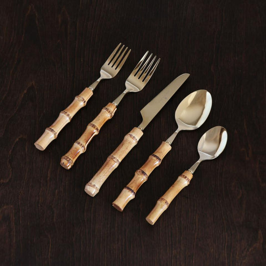 Bamboo Flatware Set of 5 (Gold and Natural)