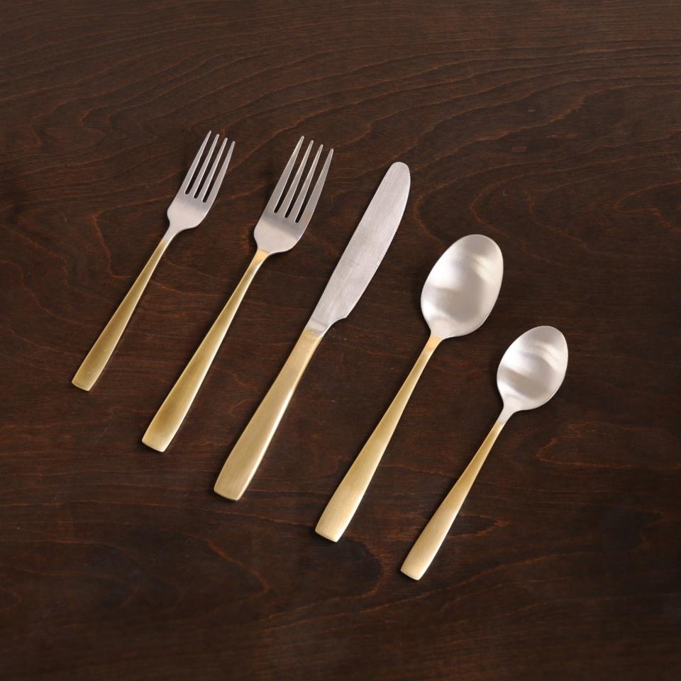 Charlotte Stainless Flatware Set of 5 (Partial Handle Brushed Champagne Gold)