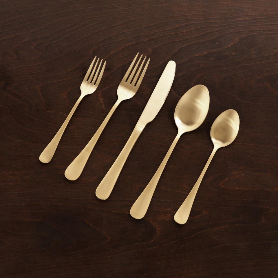 Droplet Stainless Flatware Set of 5 (Full Brushed Champagne Gold)
