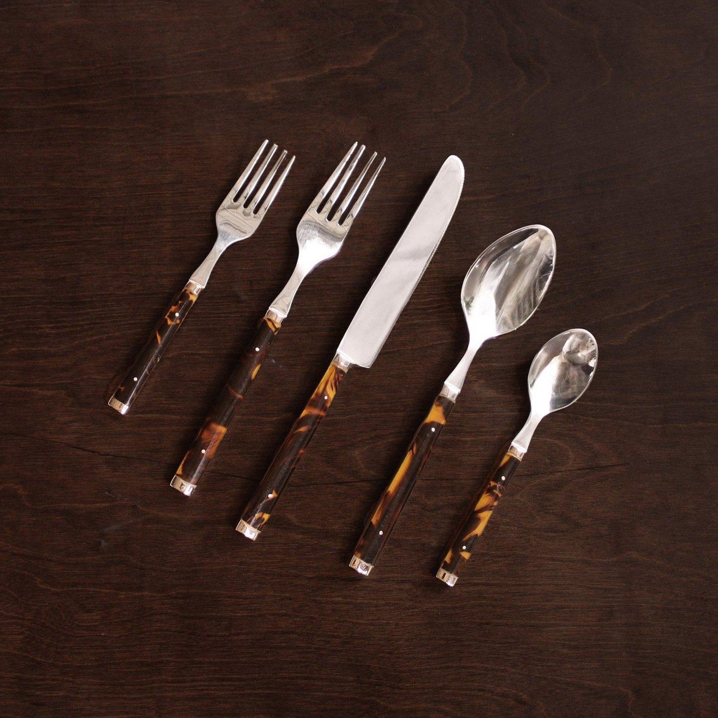 Tortoise and Gold Stainless Flatware Set of 5 (Gold)