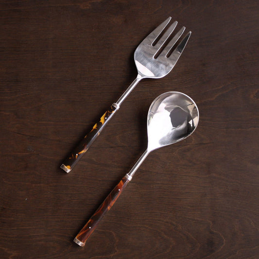 Tortoise and Gold Stainless Salad Servers (Gold)