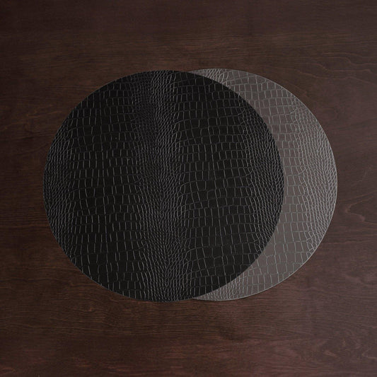 Croc Reversible 16" Round Placemats Set of 4 (Black and Grey)