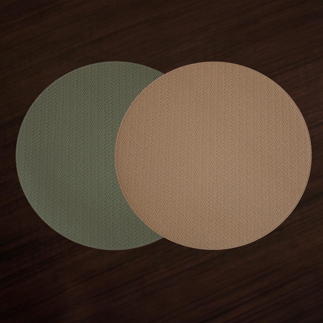 Snakeskin Reversible 15" Round Placemats Set of 4 (Medium Green and Tan)