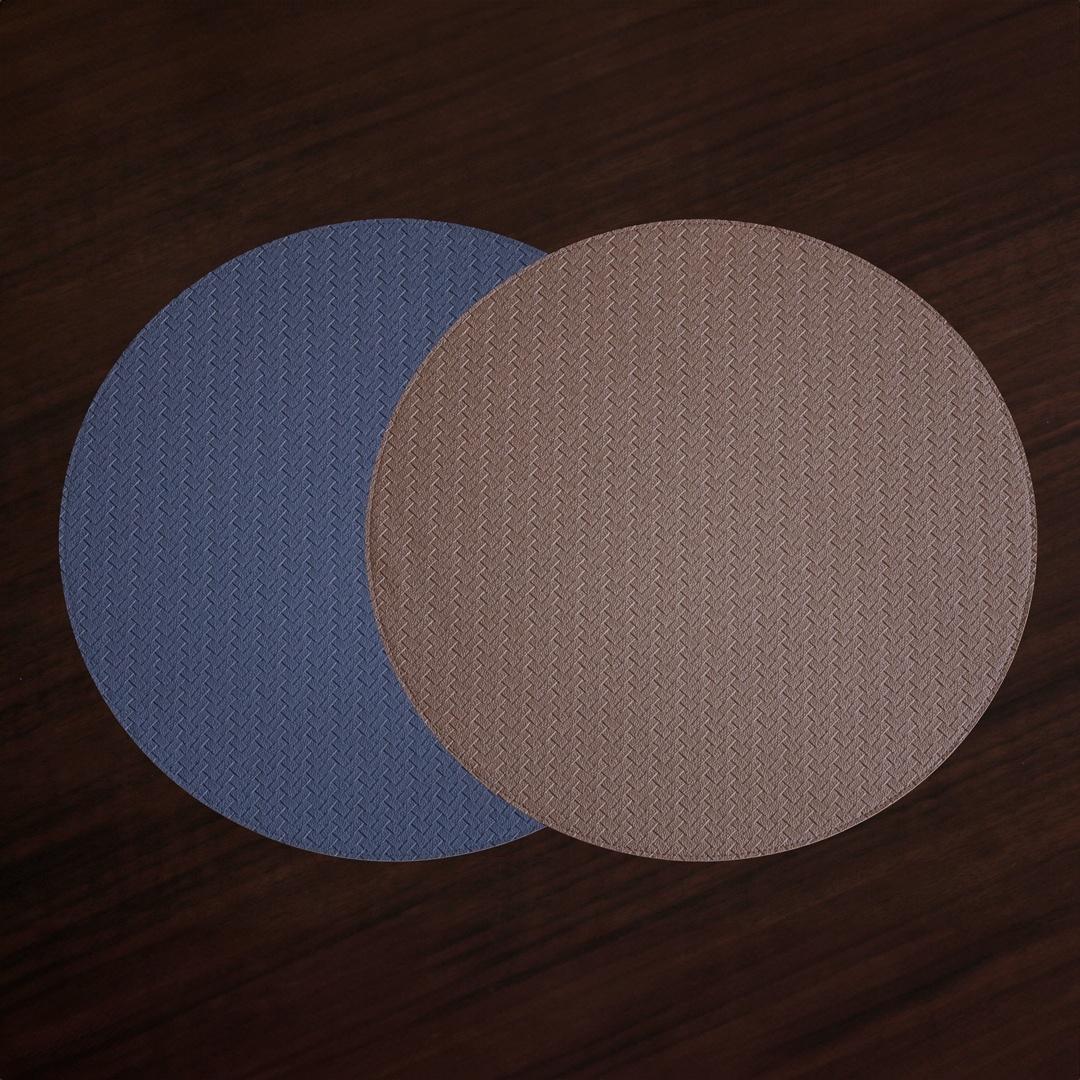 Snakeskin Reversible 15" Round Placemats Set of 4 (Slate Blue and Tan Brown)
