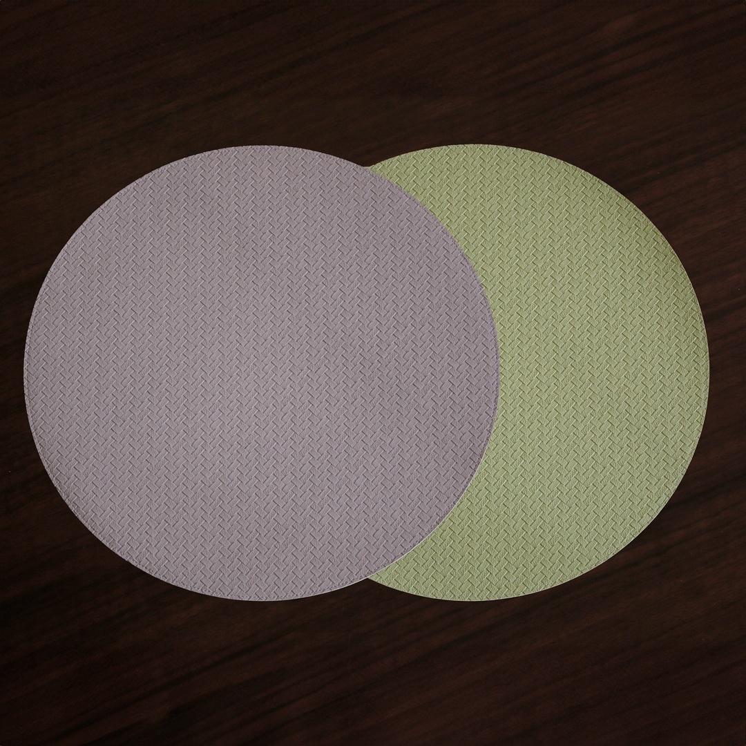 Snakeskin Reversible 15" Round Placemats Set of 4 (Pale Green and Taupe)