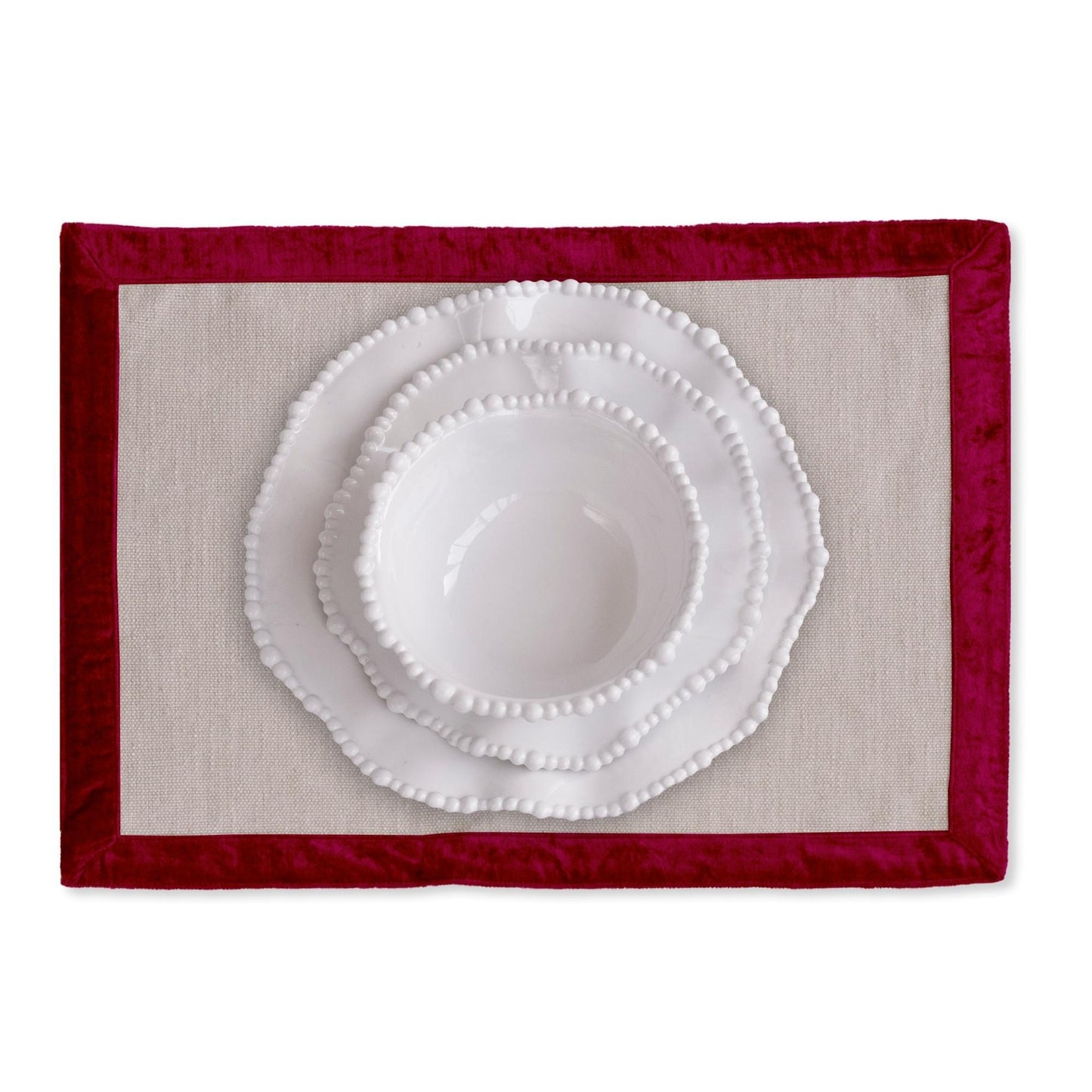Velluto Placemats with Border Set of 4 Beige and Red