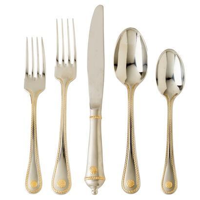 5pc Place Setting - Bright Satin with Gold