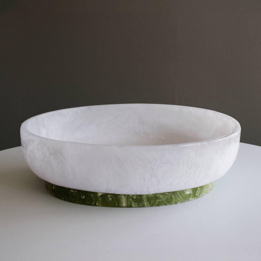 Rio Large Oval Bowl with Base (White and Green)