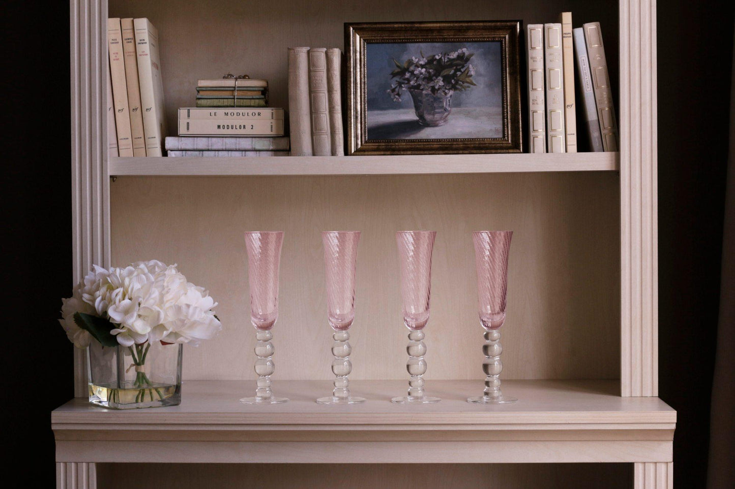 GLASS French Swirl Champagne Flute Set of 4 (Pink)