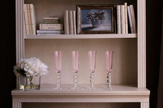 GLASS French Swirl Champagne Flute Set of 4 (Pink)