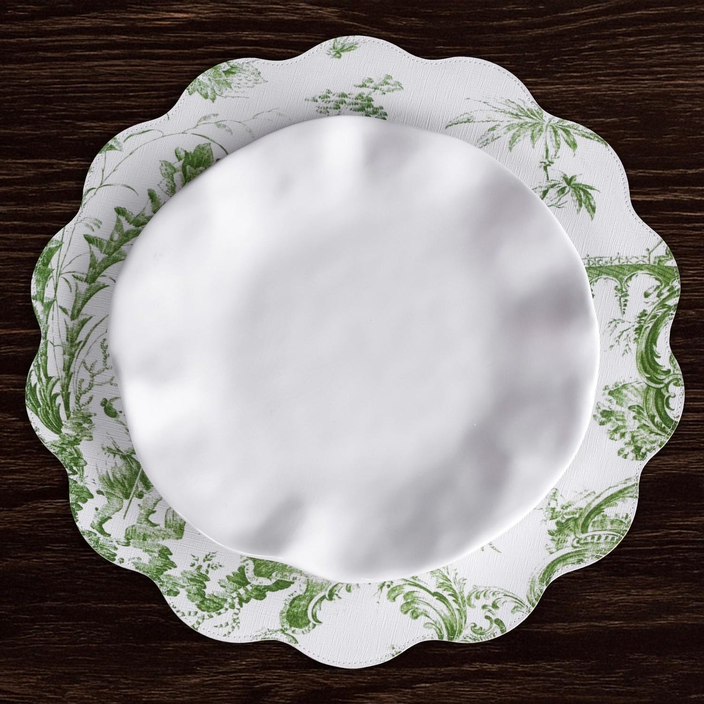 VIDA Chinoiserie Reversible  Round Placemats Set of 4 Green & White