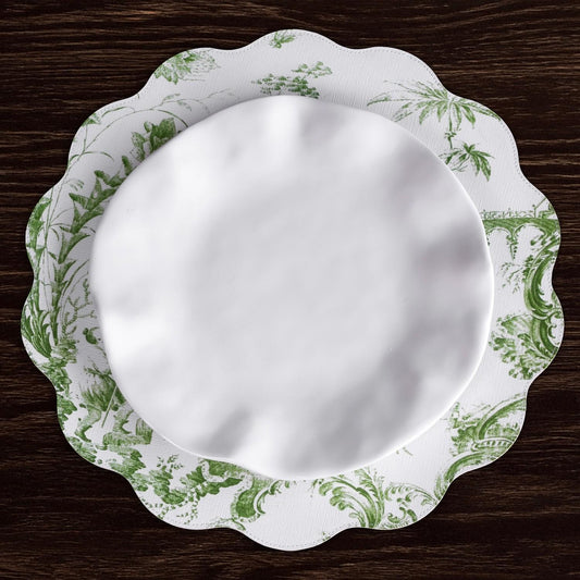 VIDA Chinoiserie Reversible  Round Placemats Set of 4 Green & White