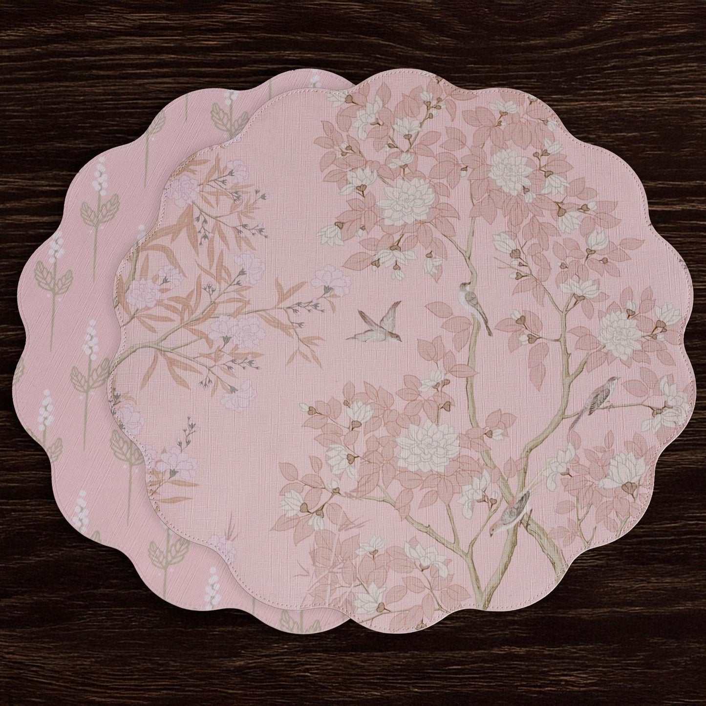 VIDA Chinoiserie Reversible  Round Placemats Set of 4 (Pink & White)