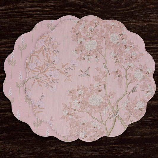 VIDA Chinoiserie Reversible  Round Placemats Set of 4 (Pink & White)