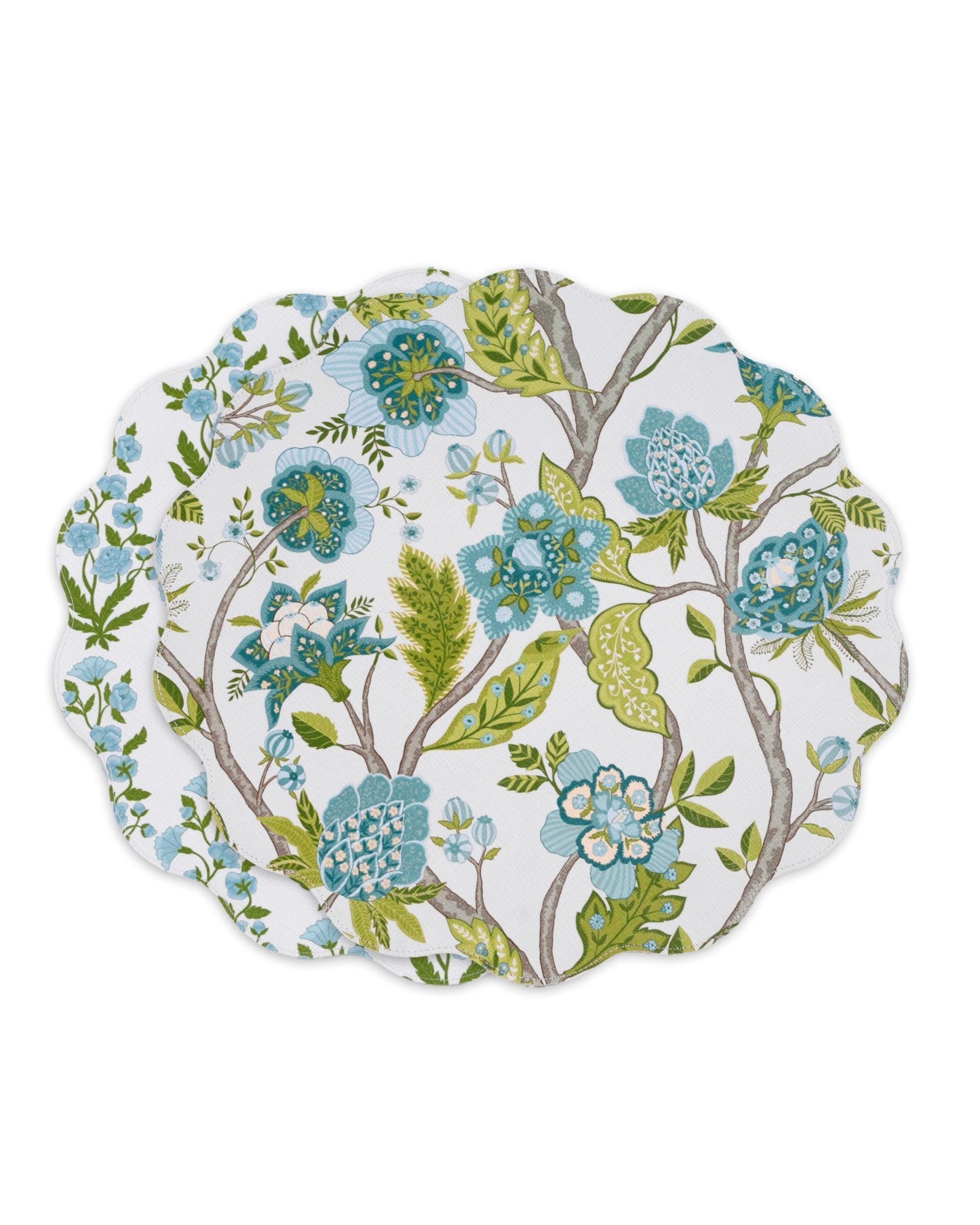 VIDA Blooms & Branches Reversible  Round Placemats Set of 4 (Teal & Green)