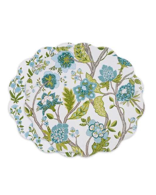 VIDA Blooms & Branches Reversible  Round Placemats Set of 4 (Teal & Green)