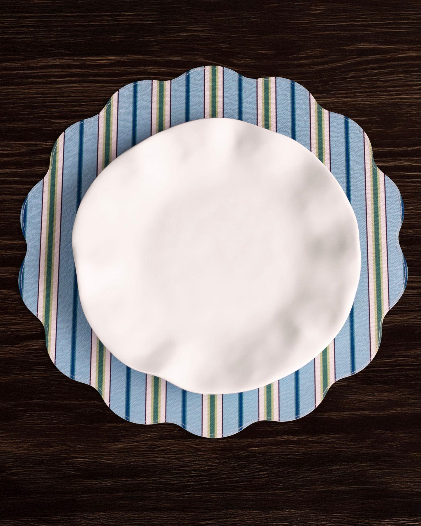 VIDA Bluebonnet & Stripes Reversible  Round Placemats Set of 4 (Blue & Green)