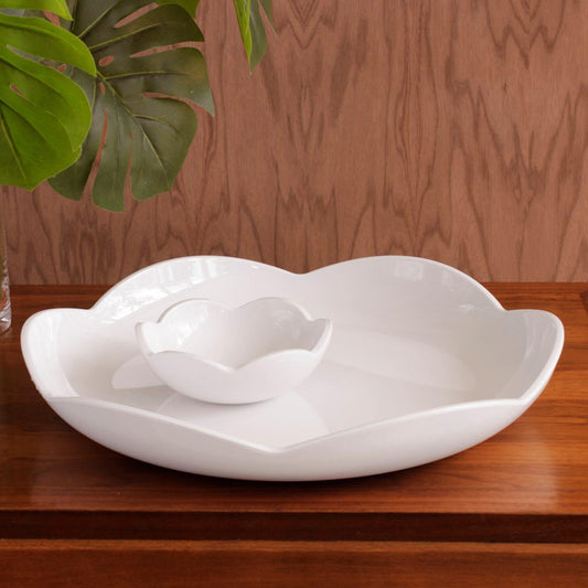 Amelia Round Platter with Mini Dip Bowl White