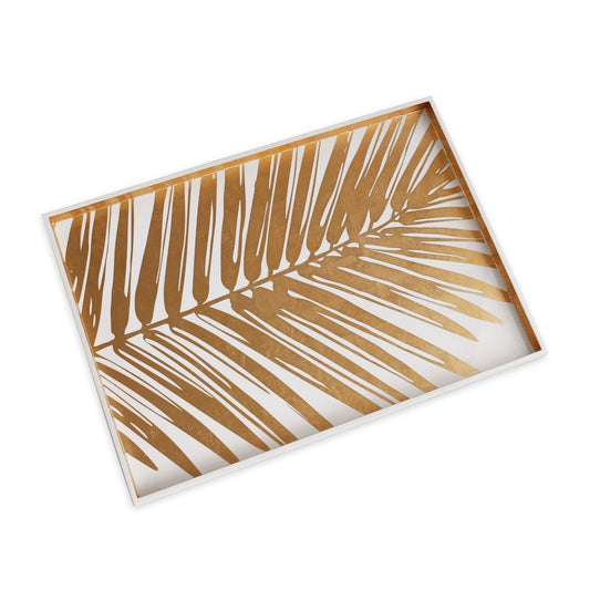 INDOCHINE Large  Lacquered Palm Tray (White and Gold)