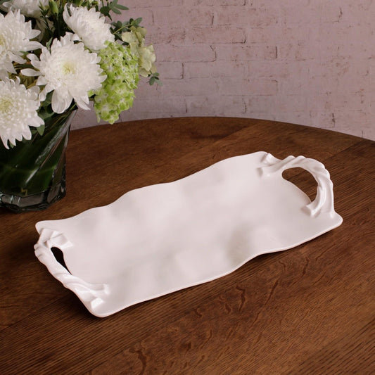 Sasha Long Rectangle Tray with Handles White